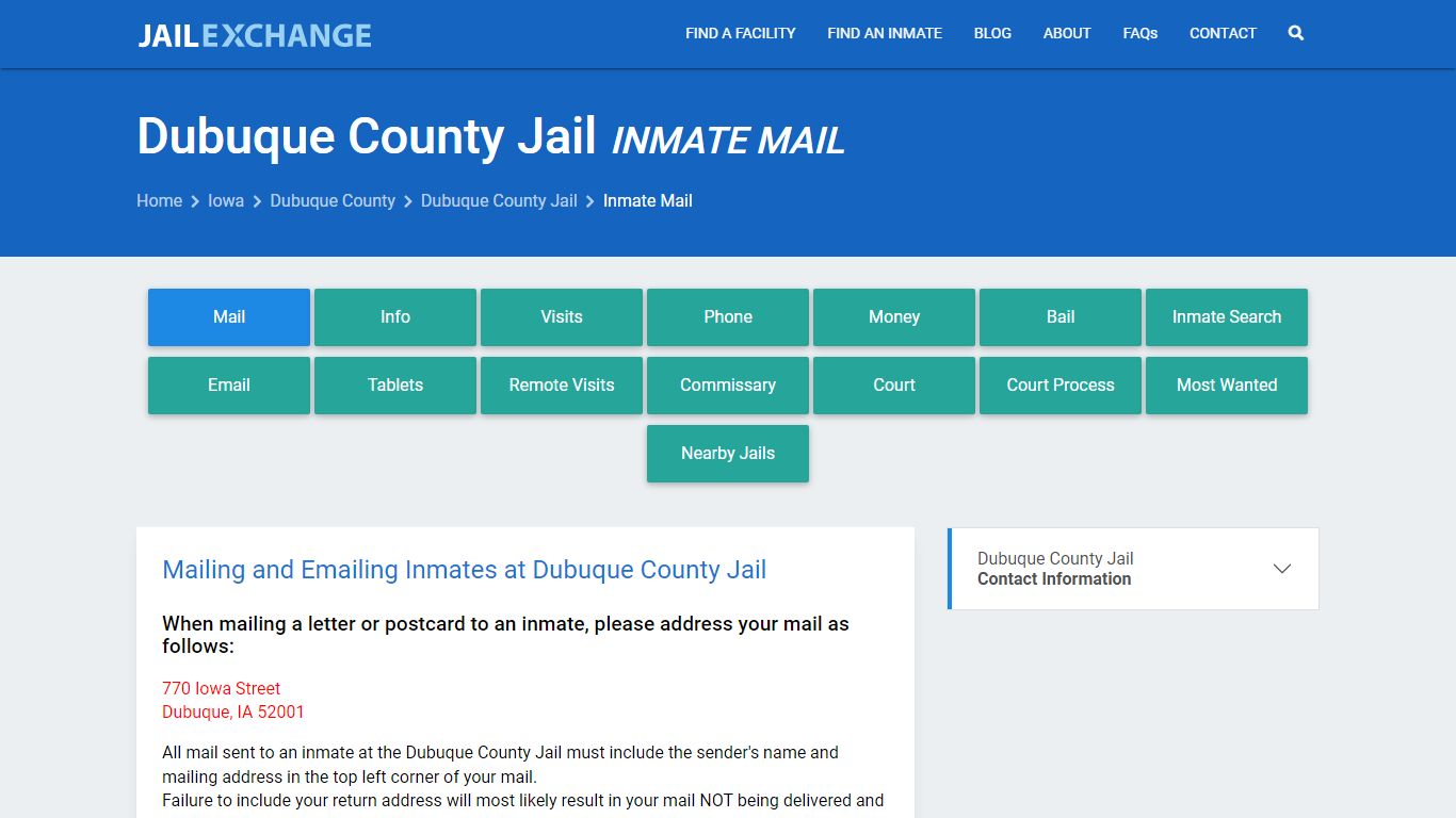 Inmate Mail - Dubuque County Jail, IA - Jail Exchange